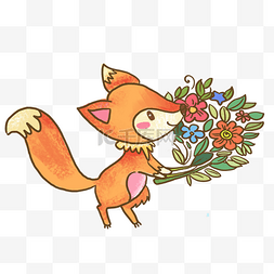 秋天动物狐狸和花素材
