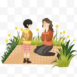 女孩献花给妈妈插画