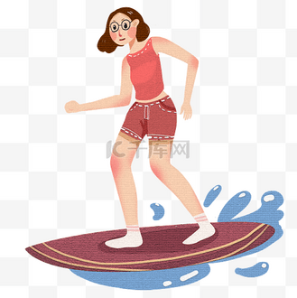 夏天冲浪手绘插画