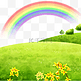 彩虹装饰的卡通草地