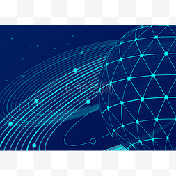 蓝色几何科技背景图片_科技感线条星球
