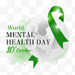 world mental health day闪耀的绿丝带和地球元素