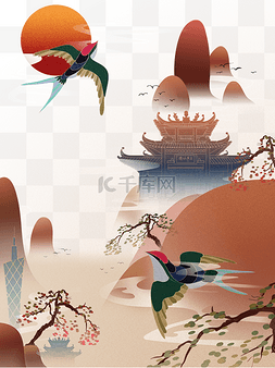 中国古风喜鹊图片_中国山水中国风风景古代楼阁