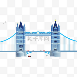 名声景点伦敦大桥冷色扁平