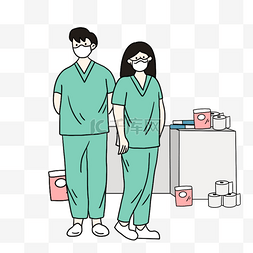 卡通手绘医务人员加油医学插图