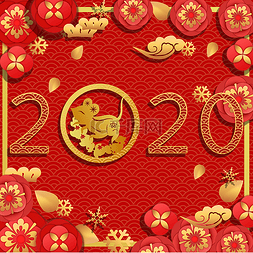 新年剪纸底纹装饰图片_鼠年中国红立体剪纸边框底纹装饰