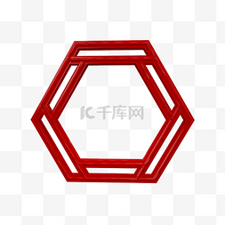 C4D创意红色六边形复古立体装饰边