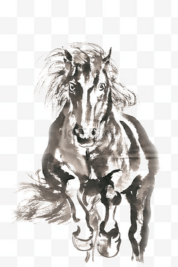 奔跑的动物手绘图片_奔跑的马水墨画PNG免抠素材