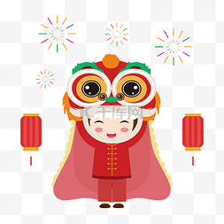 可爱中国娃娃舞狮春节新年