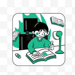 绿色阅读图片_手绘卡通阅读和写作考试插图