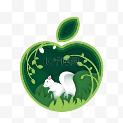 踏春季文字排版图片_创意苹果春季绿色剪影