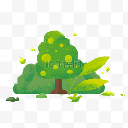绿色扁平卡通图片_扁平卡通插画树木草丛