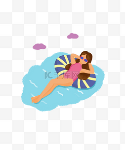 享受卡通图片_沙滩躺着女人游泳圈游泳