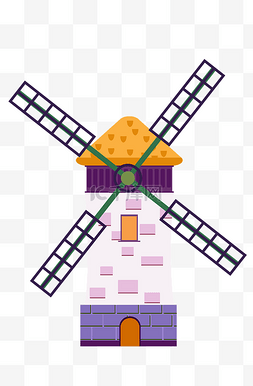 紫色简约风车插画