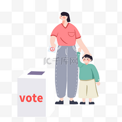 家庭红色图片_手绘卡通选举日家庭插画
