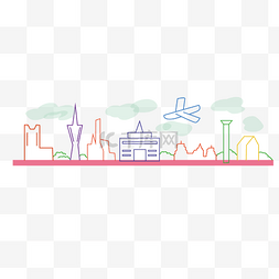 建筑彩色剪影图片_线描城市建筑剪影