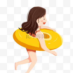 黄色嘴巴图片_黄色创意游泳圈的女孩元素