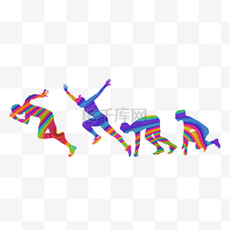 跑步剪影彩色图片_彩色起跑跑步的人设计素材