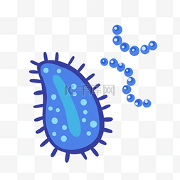 蓝色卡通细菌图片_蓝色扁平细胞细菌PNG免抠素材
