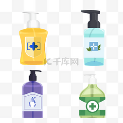 清洁和消毒图片_新鲜多色洗手液广告配件