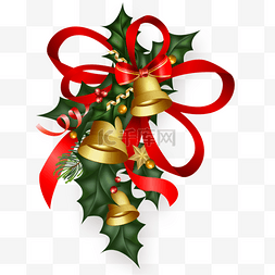 圣诞节绿色冬青和缎带装饰金色质