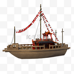 中式传统古船图片_精致木船png图