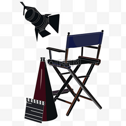 电影相关的元素图片_电影设备导演椅插画