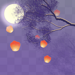 中秋的树图片_中秋节月光下的树花灯