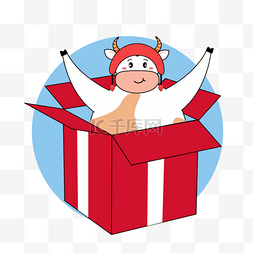圣诞盒礼物图片_卡通手绘圣诞牛礼物盒插画