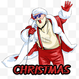 圣诞老人音乐图片_圣诞节唱歌圣诞老人摇滚朋克插画