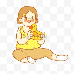 可爱婴儿服图片_婴儿手拿小黄鸭玩具插图下载