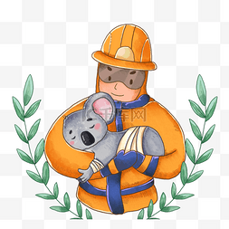 卡通消防员救助考拉