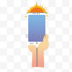 创意拿着手机的手背向太阳免抠图