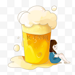 清凉夏日啤酒图片_夏日啤酒女孩泡泡PNG素材
