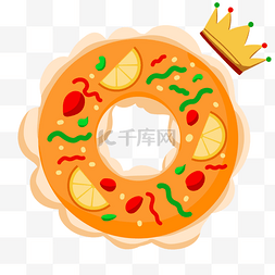 早餐面点手绘图片_roscon de reyes橙色甜甜圈