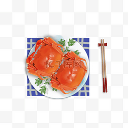 筷子盘子手绘图片_美食大闸蟹清新插画