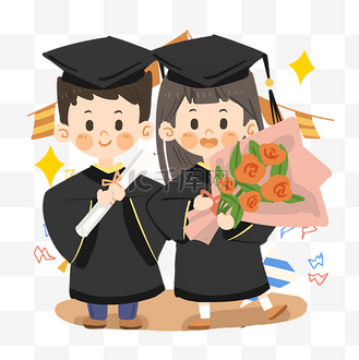 卡通女生毕业典礼和同学合影png素材毕业典礼毕业晚会