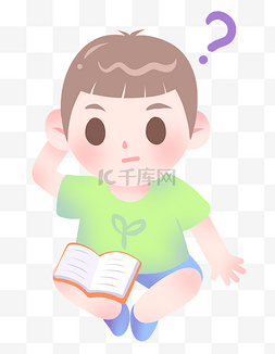 小人问题图片_做作业思考男孩插画