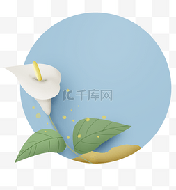 白色花朵圆形框图片_马蹄莲圆形标题框