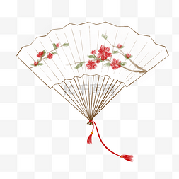 树枝中国风图片_红花纸扇