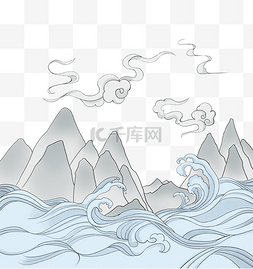 手绘古风山水风景插图