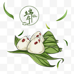 中国风端午粽子图片_端午节绿色中国风落叶红枣馅小粽