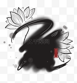 中国风莲花水墨标题框