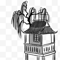 水墨亭子卡通建筑