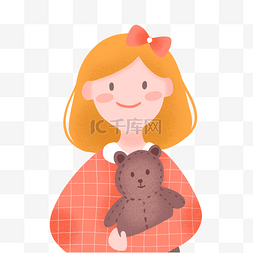 可爱儿童节女孩抱着小熊