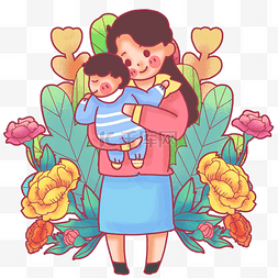 萌植图片_环抱婴儿的母亲妇人