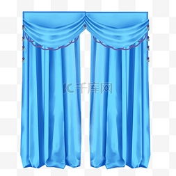 蓝色窗帘布帘