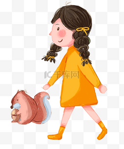 穿黄衣服的女孩小松鼠