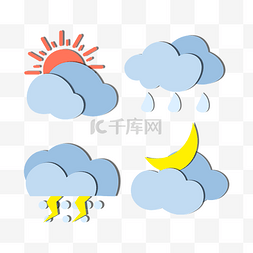 下雨剪纸图片_气象乌云剪纸图标