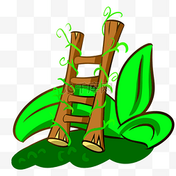 攀爬植物图片_卡通木质梯子和植物